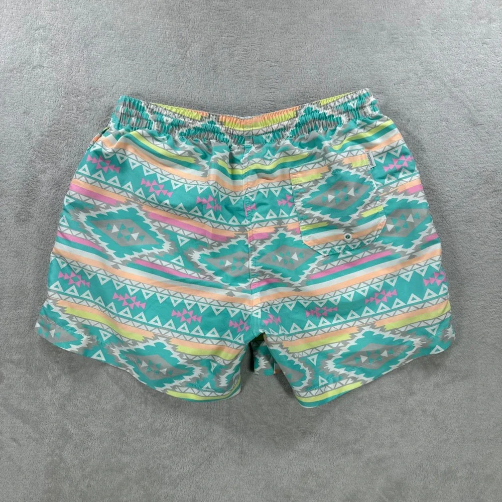 Chubbies Swim Trunks Mens XL Teal Geometric Tribal Print Retro Mesh Lined Shorts